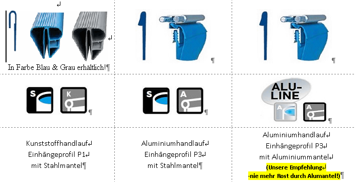 Handlauf aus Kunststoff und Aluminium